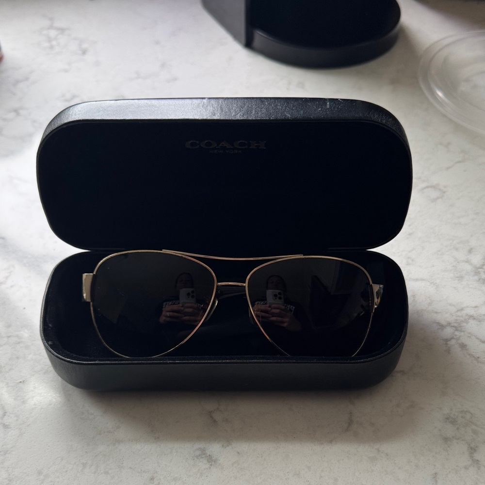 Coach Women's Aviator Sunglasses in Gold with Brown Lenses